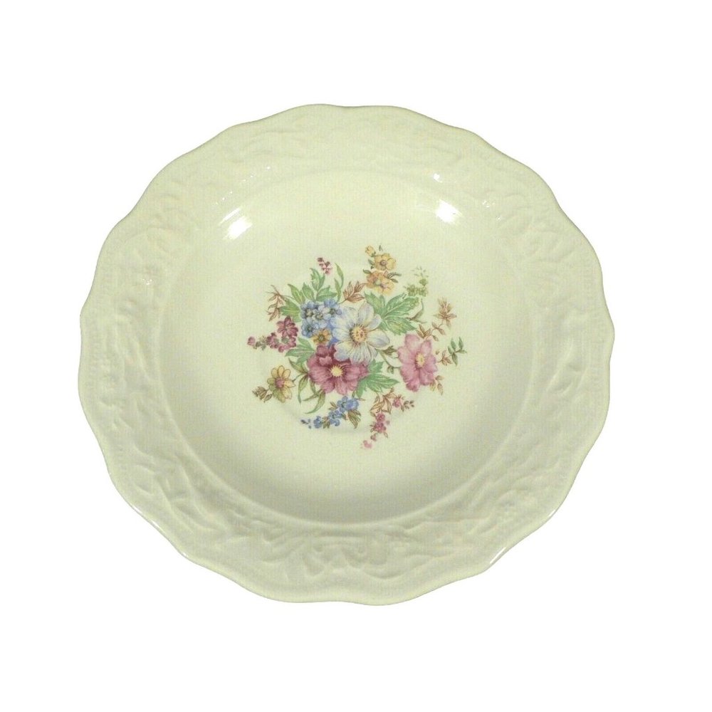Tea Cup Saucers Scalloped Embossed Rim Floral Pattern in Center Set of 8